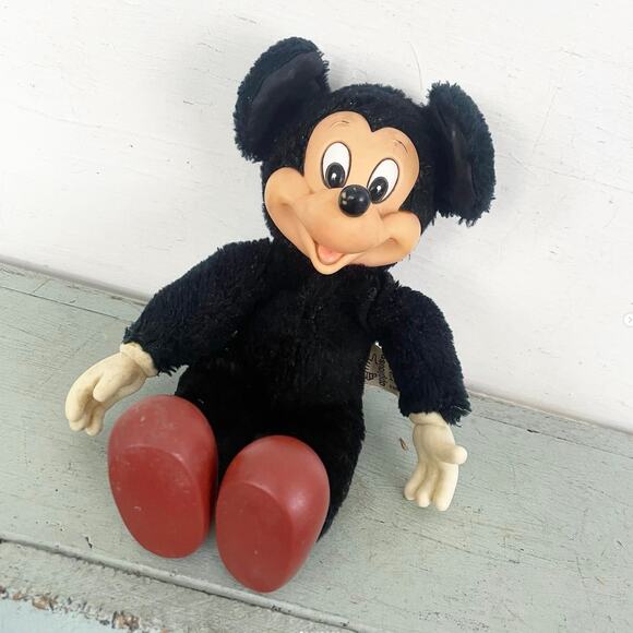 Vintage Mickey Mouse Plush Stuffed Doll Rubber Face Hands Feet Knickerbocker Tag - Picture 1 of 8